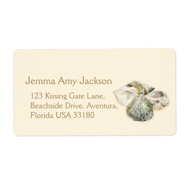Sea shells art wedding large return reply label (Front)