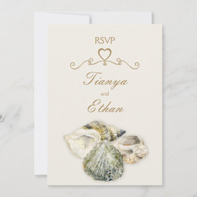 Sea shells art wedding RSVP reply Invitation (Front)