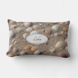 Sea shells at the beach photo with text lumbar cushion