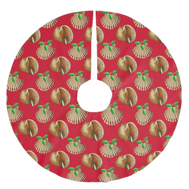 Sea Shells Beach Christmas Brushed Polyester Tree Skirt (Front)