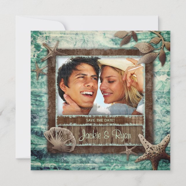 Sea Shells Beach Wedding Green Invitation (Front)