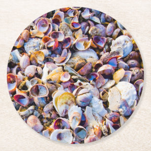 Sea Shells By The Sea Shore Round Paper Coaster