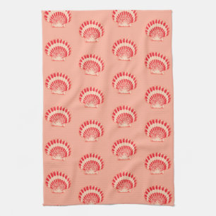 Sea shells - coral and peach tea towel