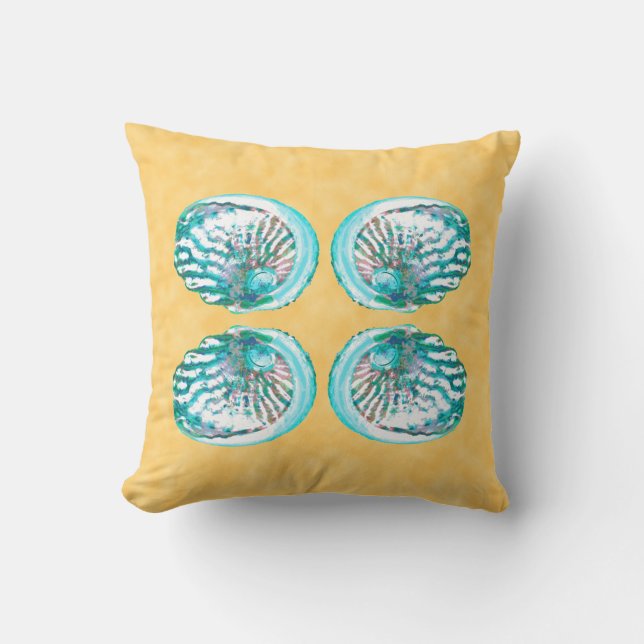 Sea Shells Design, Turquoise and Yellow. Cushion (Front)