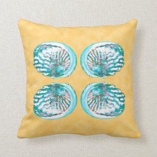 Sea Shells Design, Turquoise and Yellow. Cushion