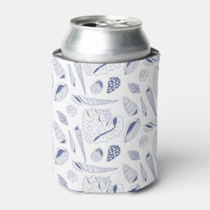 Sea shells drawing in blue and white can cooler