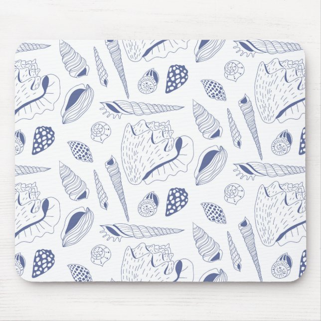 Sea shells drawing in blue and white mouse pad (Front)