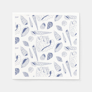 Sea shells drawing in blue and white napkin