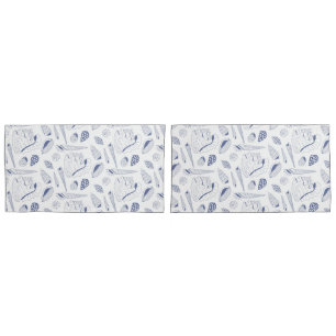 Sea shells drawing in blue and white pillowcase