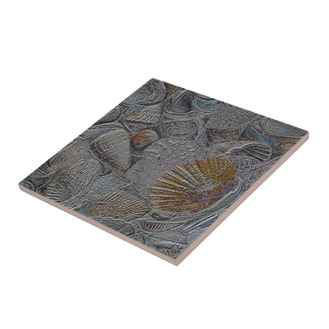 Sea Shells Grey Gold Silver Ocean Beach Themed Ceramic Tile (Side)