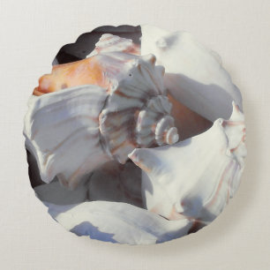 Sea Shells in sunlight and shadow Round Cushion