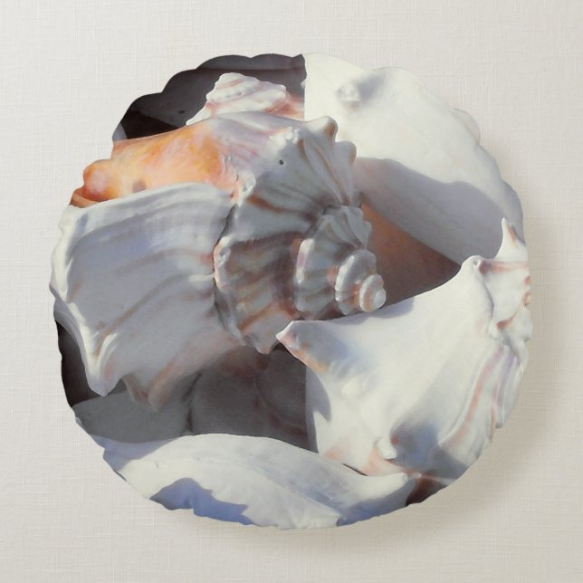 Sea Shells in sunlight and shadow Round Cushion (Front)