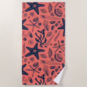 Sea shells living coral background beach towel
