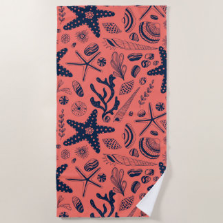 Sea shells living coral background beach towel