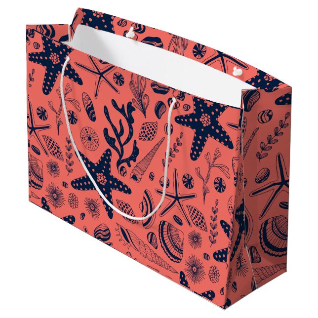 Sea shells  living coral background large gift bag (Back Angled)