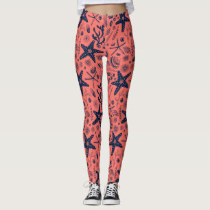 Sea shells  living coral background leggings