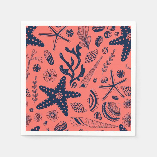 Sea shells  living coral background napkin (Front)