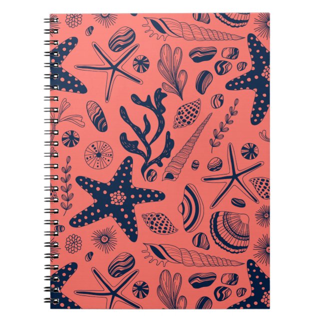 Sea shells  living coral background notebook (Front)