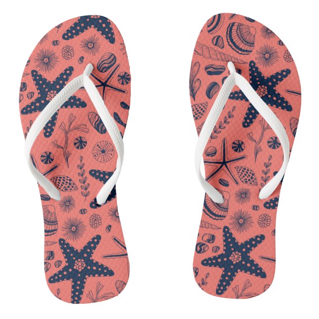 Sea shells  living coral background thongs (Footbed)