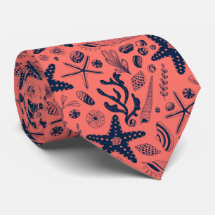 Sea shells  living coral background tie