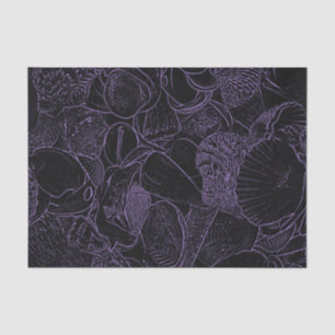 Sea Shells Ocean Beach Bright Purple Black Sketch Tissue Paper