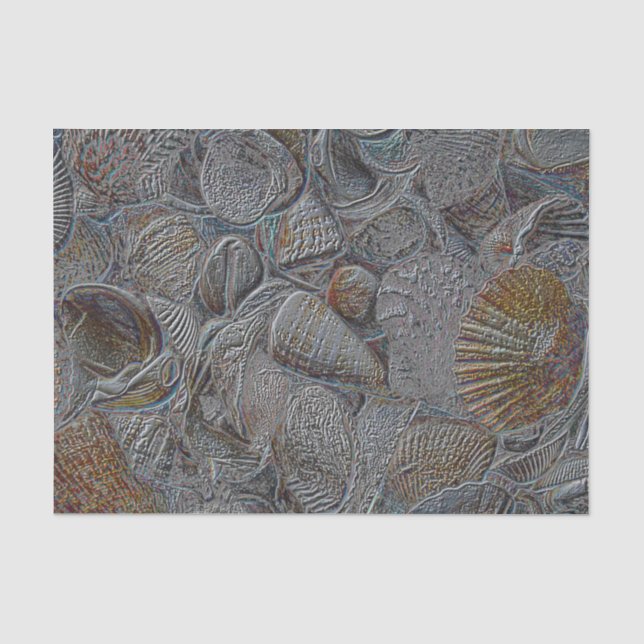 Sea Shells Ocean Beach Grey Gold Silver Decoupage Tissue Paper (Front)