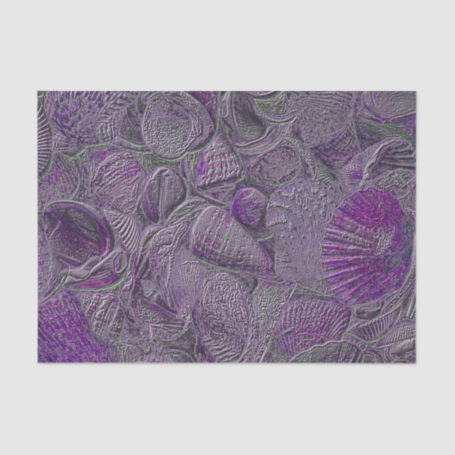 Sea Shells Ocean Beach Purple Grey Metallic Tissue Paper (Front)