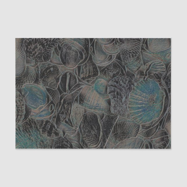 Sea Shells Ocean Beach Teal Black Art Decoupage Tissue Paper (Front)