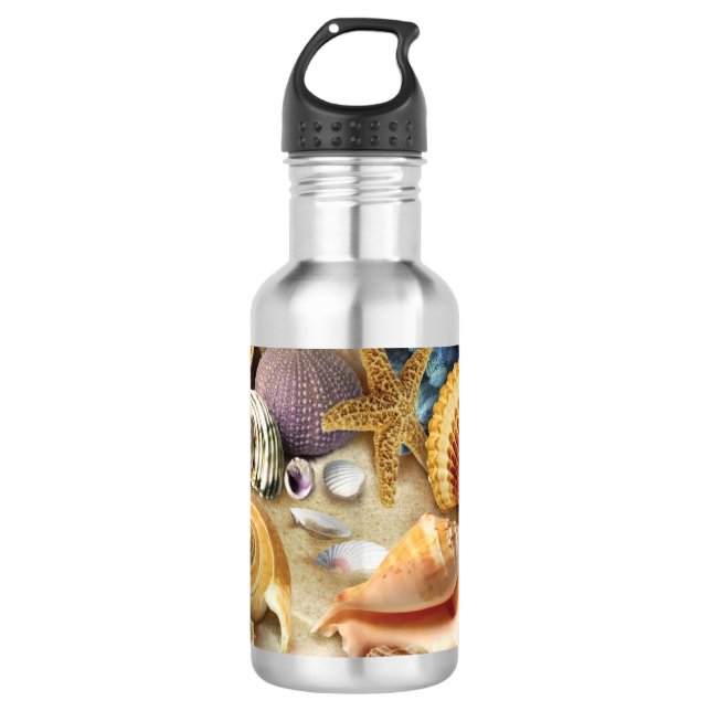 Sea shells on beach 532 ml water bottle (Front)