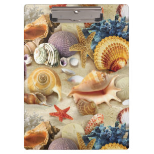 Sea shells on beach clipboard
