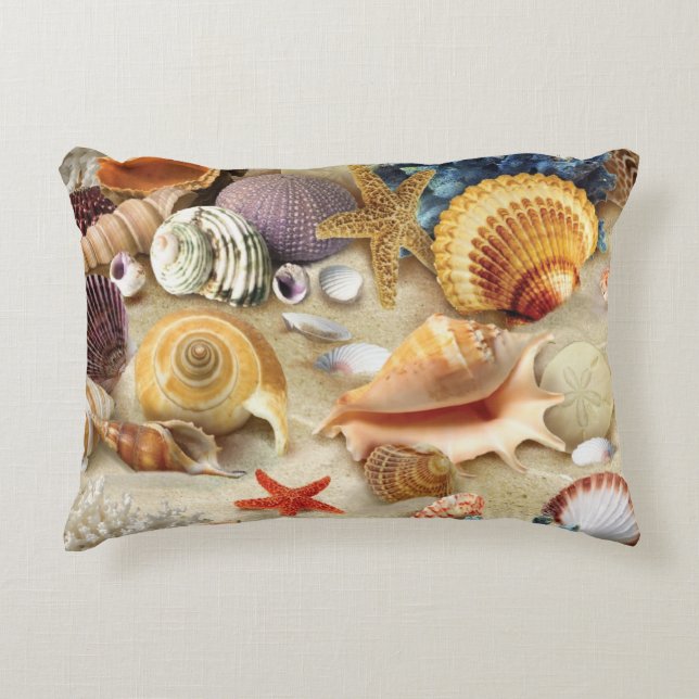 Sea shells on beach decorative cushion (Front)