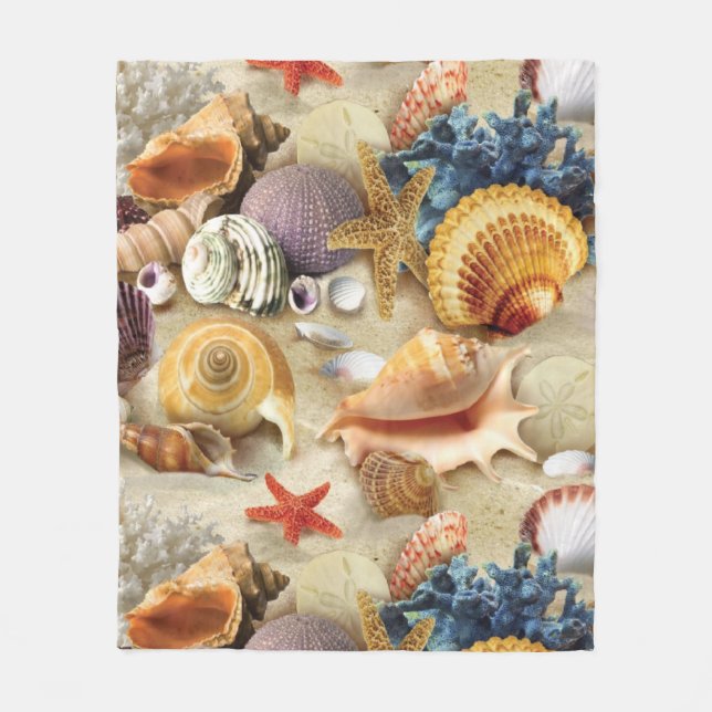 Sea shells on beach fleece blanket (Front)