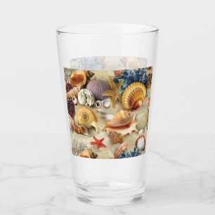 Sea shells on beach glass