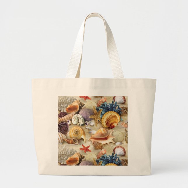 Sea shells on beach large tote bag (Front)