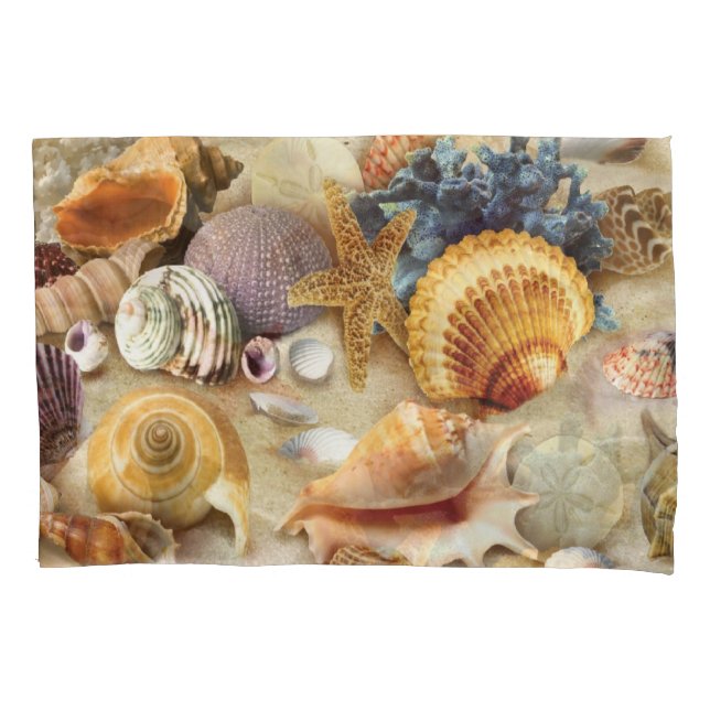 Sea shells on beach pillowcase (Front)