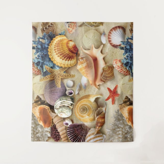 Sea shells on beach tapestry (Front)