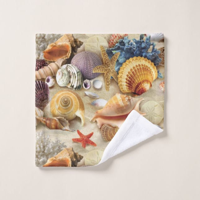 Sea shells on beach wash cloth (Wash Cloth)