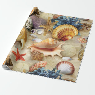 Sea shells on beach wrapping paper