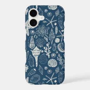 Sea shells on dark blue
