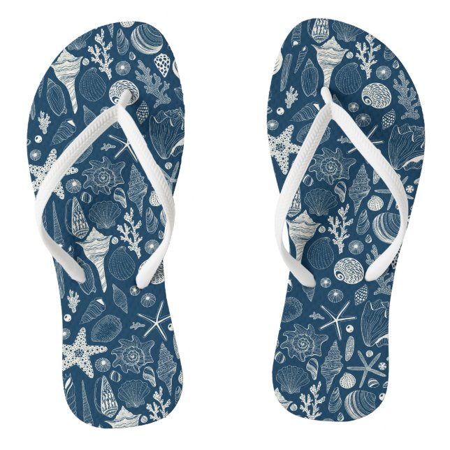 Sea shells on  dark blue thongs (Footbed)
