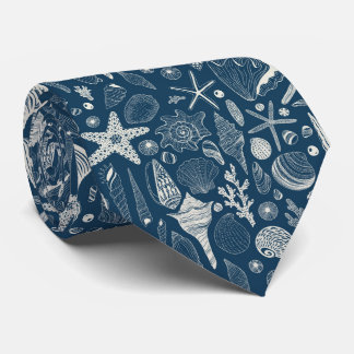 Sea shells on dark blue tie