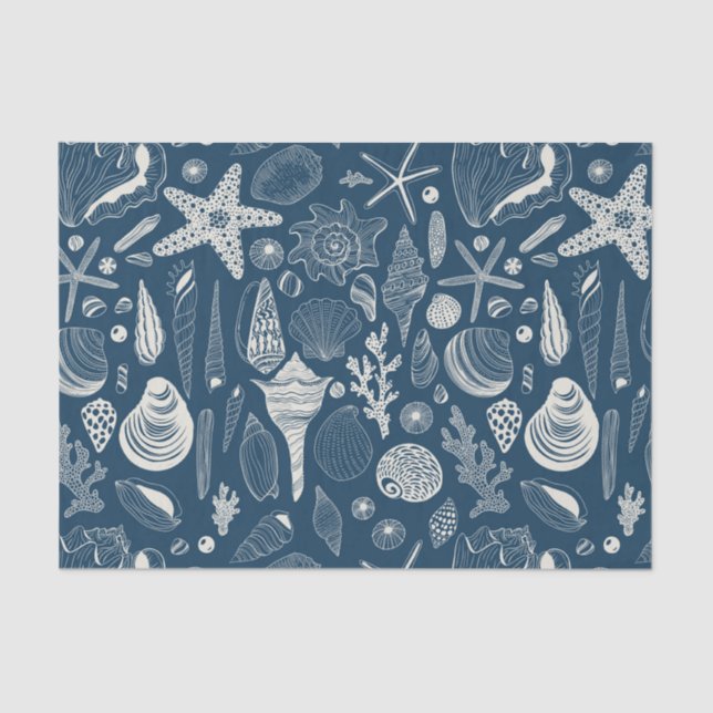 Sea shells on  dark blue tissue paper (Front)