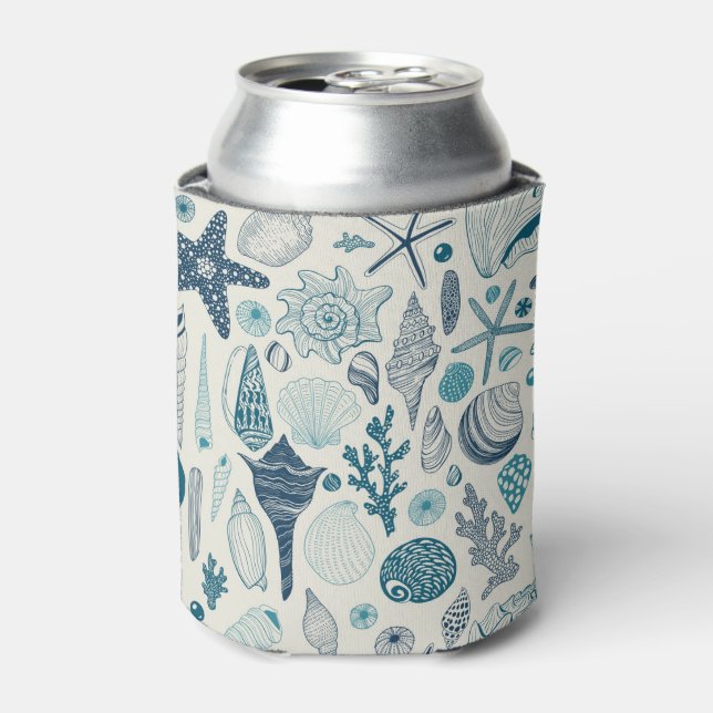 Sea shells on  off white can cooler (Can Front)