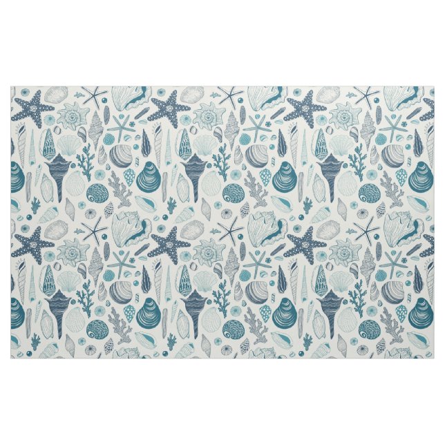 Sea shells on  off white fabric (Fat Quarter)