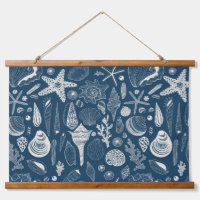 Sea shells on off white hanging tapestry