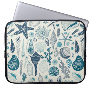 Sea shells on  off white laptop sleeve