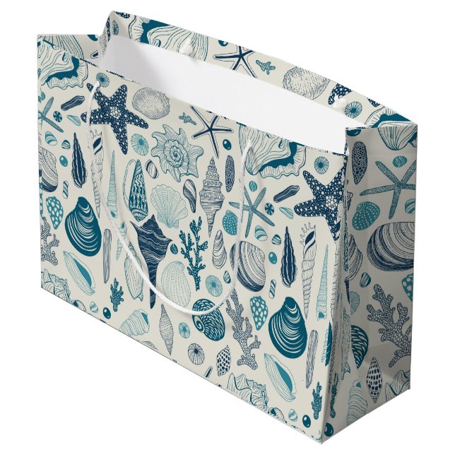 Sea shells on  off white large gift bag (Back Angled)