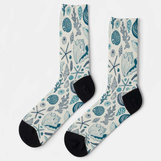 Sea shells on off white socks (Left)