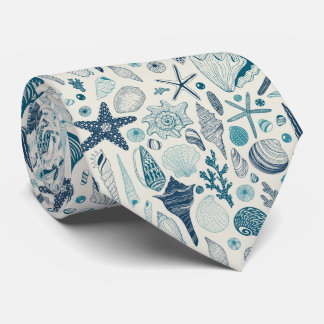 Sea shells on  off white tie