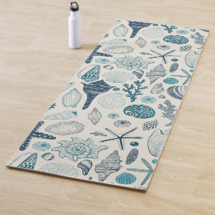 Sea shells on  off white yoga mat